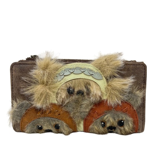 Loungefly Handbags - LOUNGEFLY Star Wars Fuzzy Furry‎ EWOK Trio Flap Wallet Faux Leather NWOT